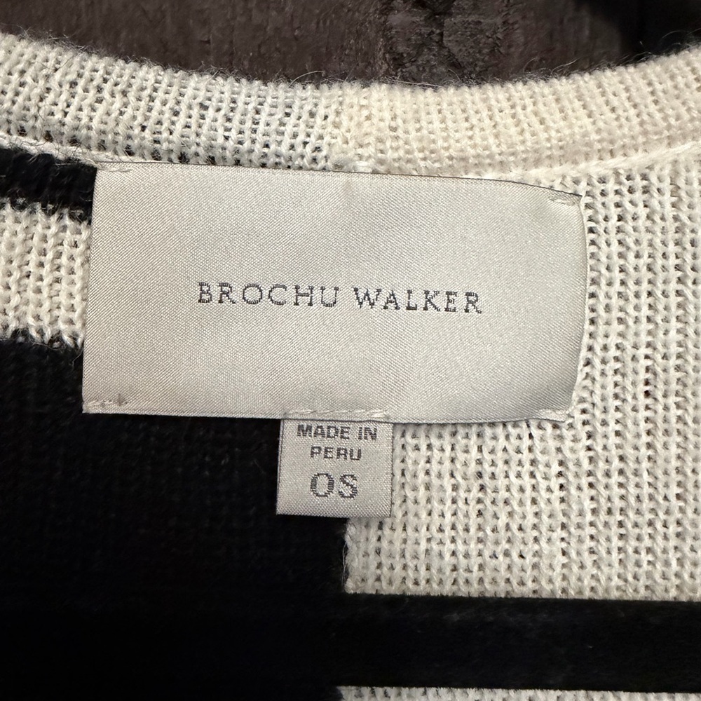 Brochu Walker Womens Alpaca/Acrylic/Wool Sweater Poncho Cardigan OS Black/White - Picture 6 of 9